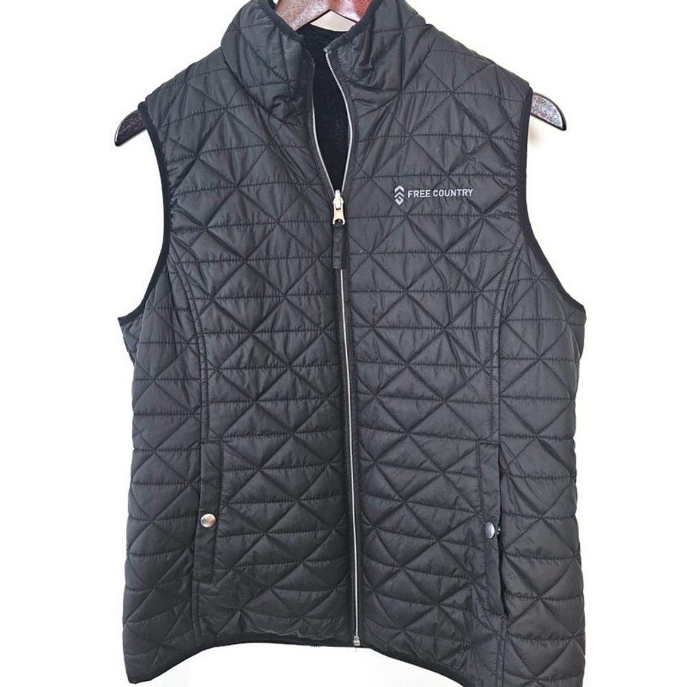 Free Country Lightweight Lined Black Puffer Vest, Front Zip, Size L